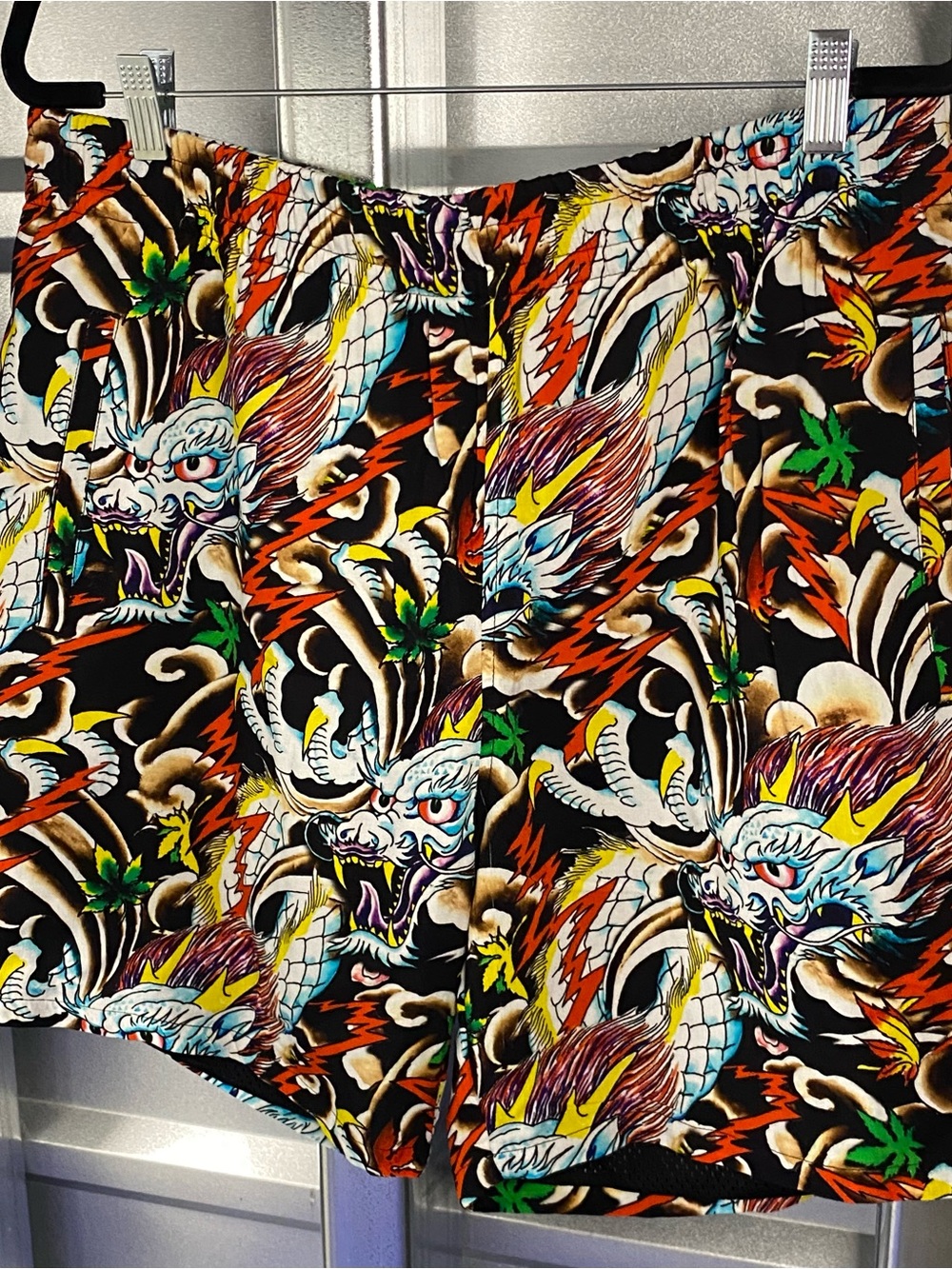Ed Hardy Mens Shorts, Dragon Logo, Double Ply, Mesh Lined Shorts Black - Large
